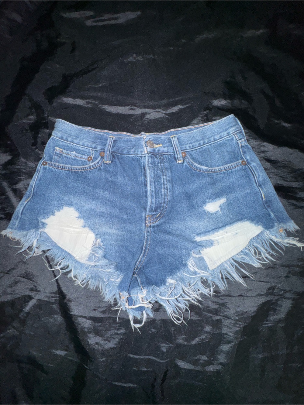 We The Free Denim Cutoff Shorts Size 26 Distressed Frayed Hem Raw Edge Blue